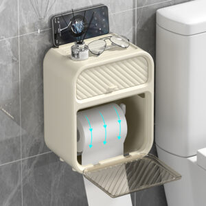 軽量で高級なバスルームティッシュボックス、バスルーム防水、パンチングなし、シンプルで高級な棚吊り下げロールペーパー引き出しボックス