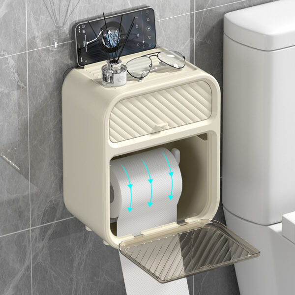 軽量で高級なバスルームティッシュボックス、バスルーム防水、パンチングなし、シンプルで高級な棚吊り下げロールペーパー引き出しボックス