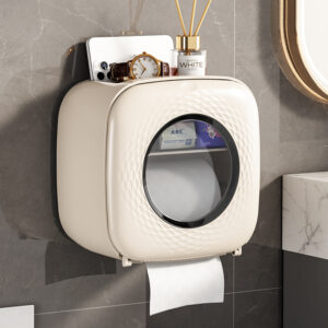 トイレットペーパーボックス トイレ用 穴なし 壁掛け式 手拭きペーパーボックス 二重層 防水・防塵 ティッシュ収納ボックス