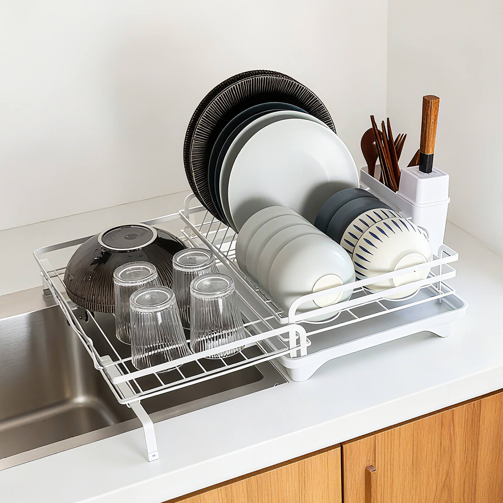 HOMEOUN 伸縮式 水切りラック シンク 大容量（ホワイト）