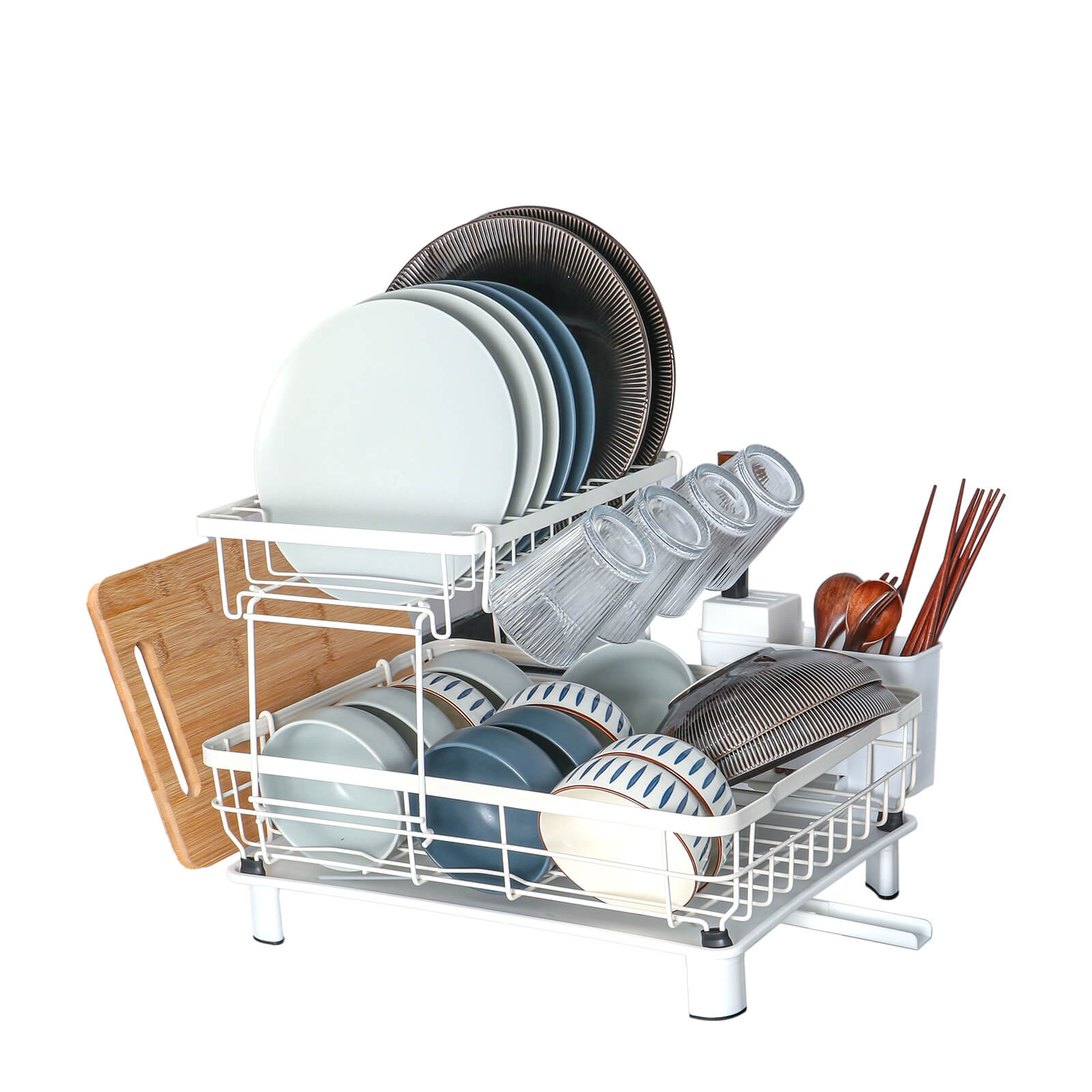 HOMEOUNシンク周り 水切りラック2段式 縦型大容量（43*33*33cmホワイト）