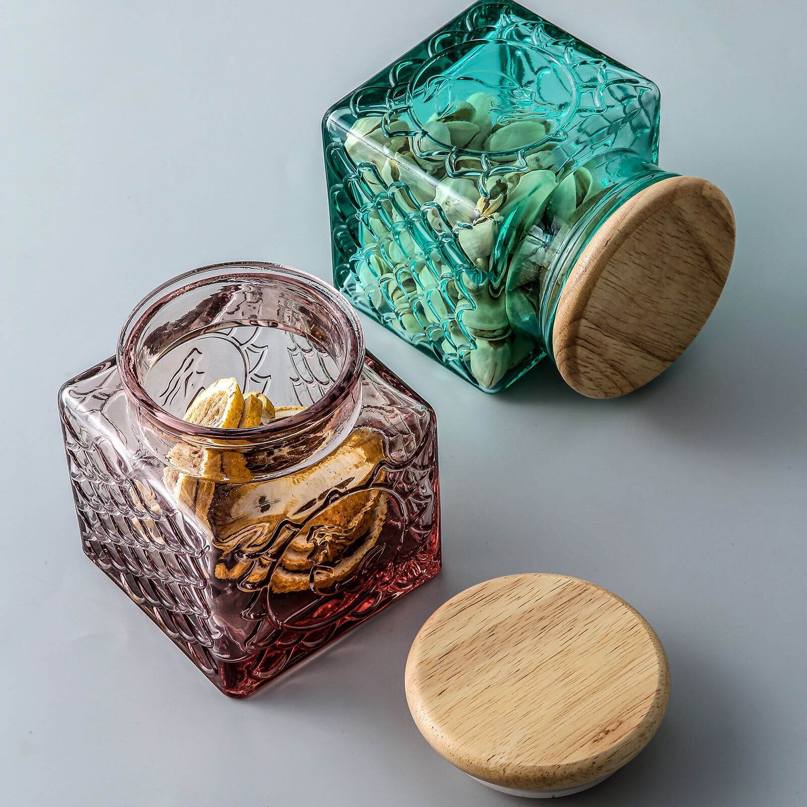 HOMEOUN ヨーロッパのレトロなエンボス加工ガラス瓶 オーク色の保存瓶 穀物瓶 保存瓶 キッチン用品