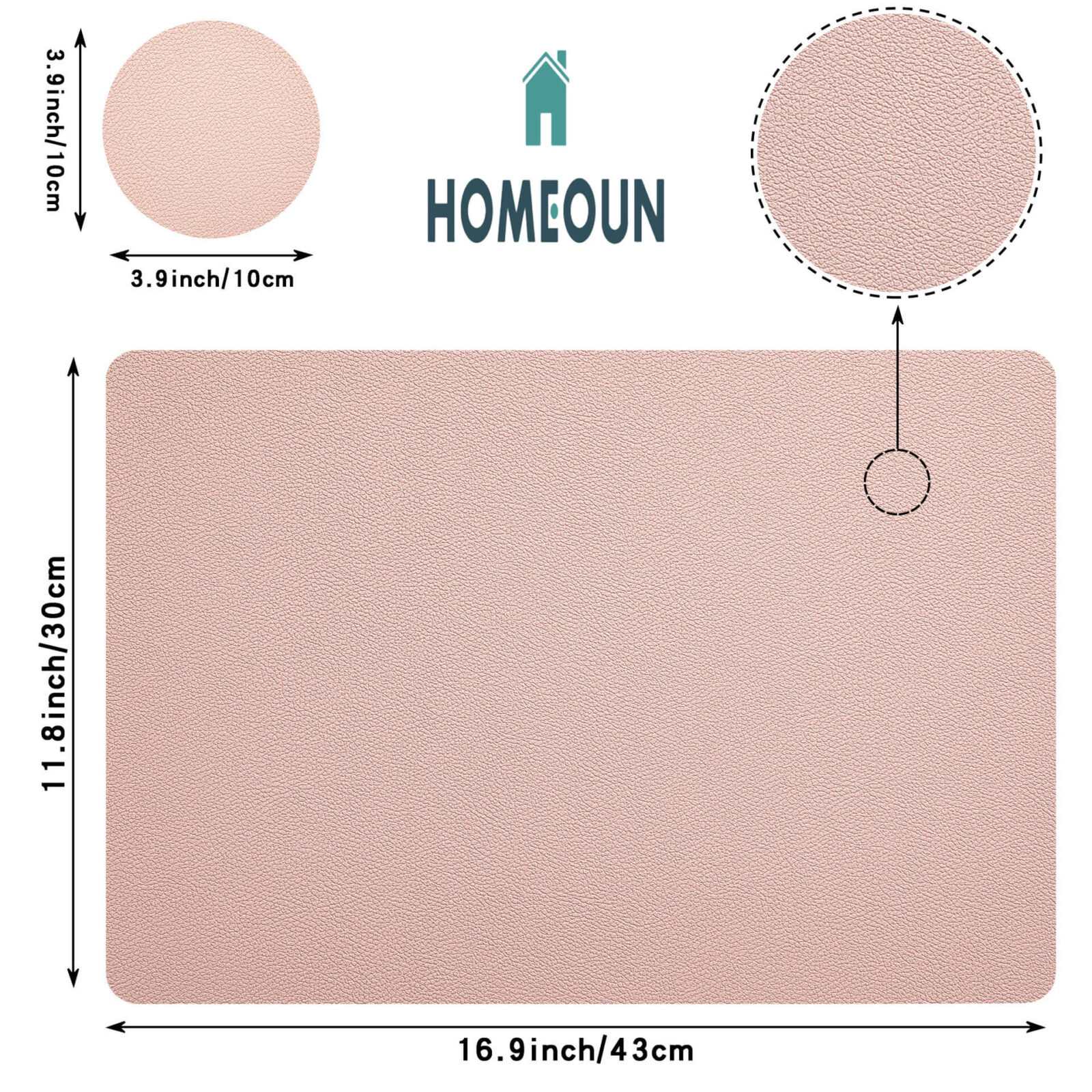 HOMEOUN ライチ柄 両面PVC スクエアプレースマット カスタム防水テーブル断熱マット コースターセット