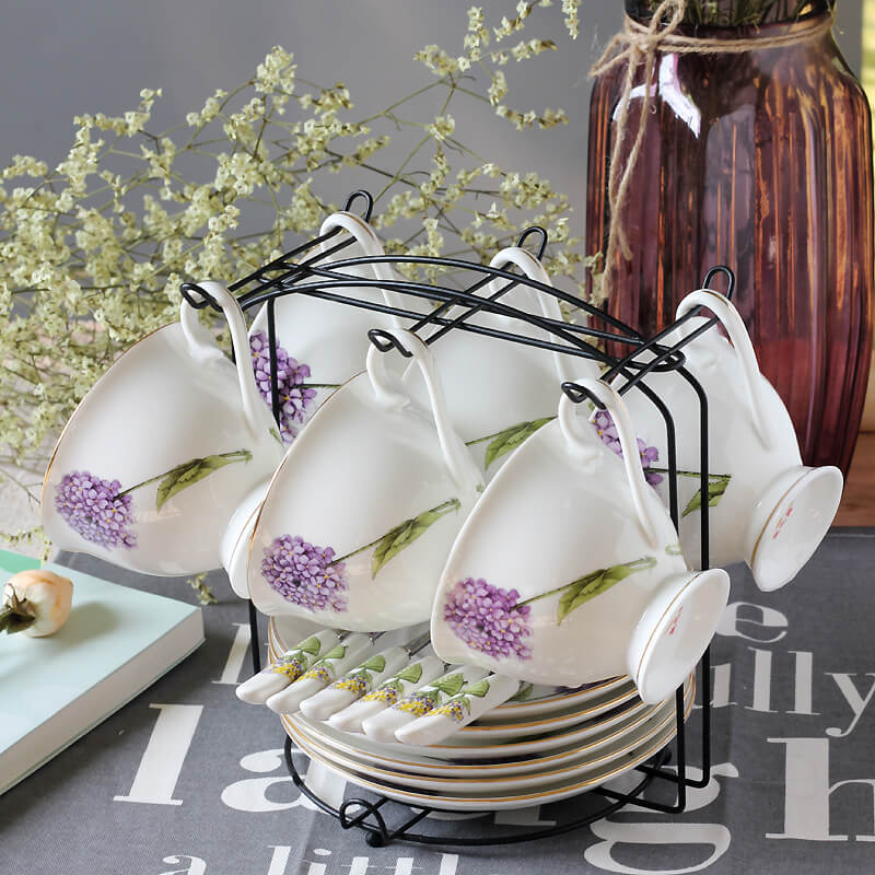 HOMEOUN セラミックコーヒーカップセット シンプルな吊り下げ式耳付きコーヒーカップとソーサー イングリッシュアフタヌーンティーカップ ラテコーヒー