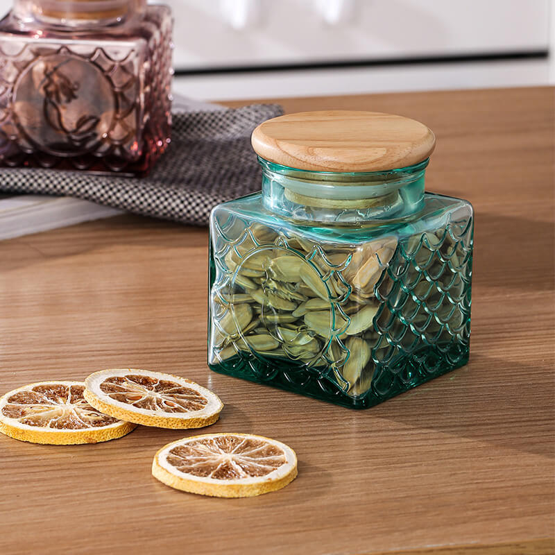 HOMEOUN ヨーロッパのレトロなエンボス加工ガラス瓶 オーク色の保存瓶 穀物瓶 保存瓶 キッチン用品 - 画像 (3)