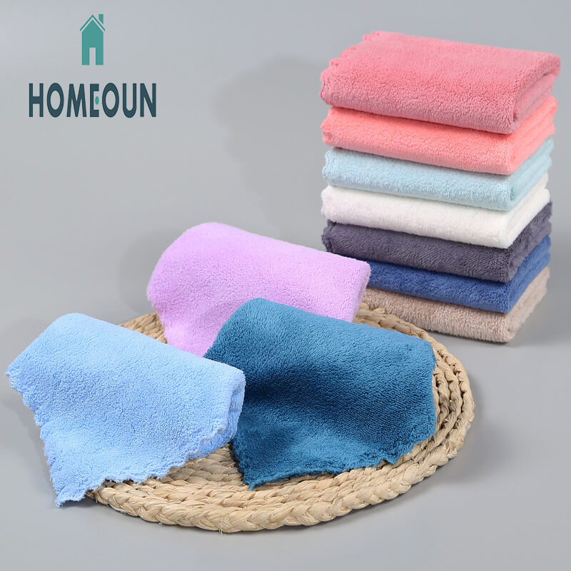 HOMEOUN コーラルフリース スクエアタオル キッチン 掃除 食器洗い用布 吸水性 小型タオル 吊り下げ ハンドタオル ソフト 食器洗い用タオル ハンカチ