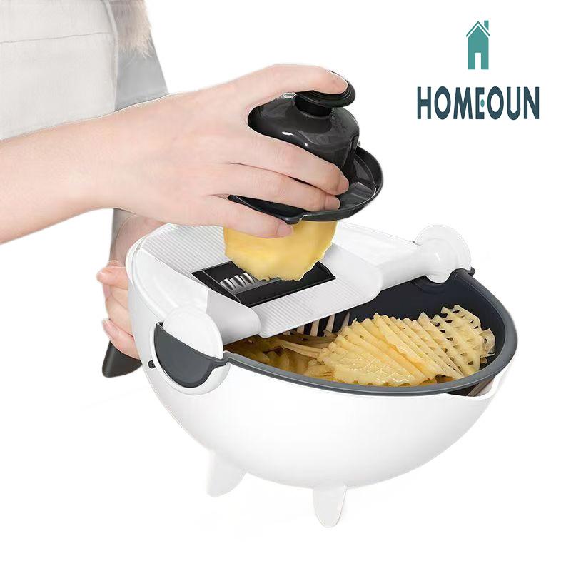 HOMEOUN 家庭用野菜カッター 9in1 スライサー ピーラー おろし金 キッチン 野菜カット 排水バスケット おろし金